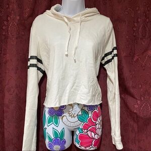 Hollister White Cream Crop Jersey Hoodie